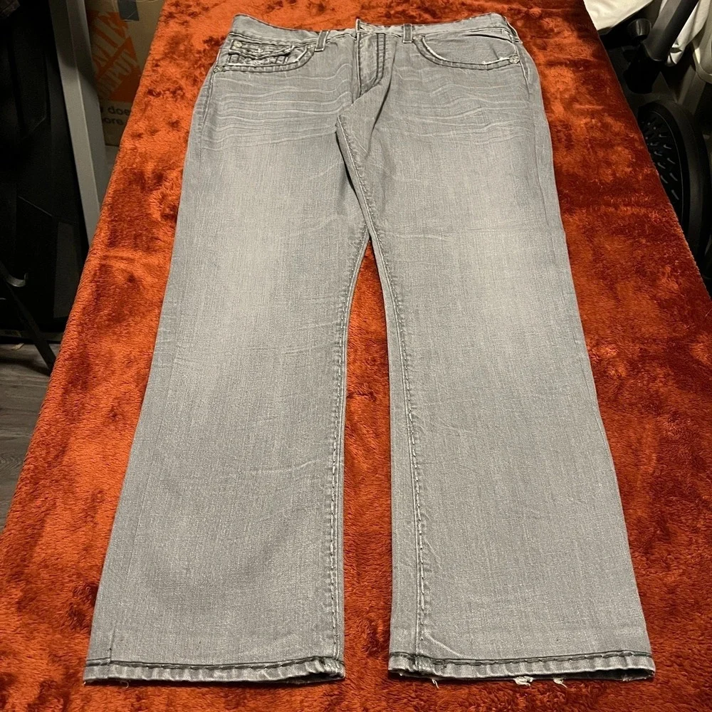 True Religion Brand Jeans Mens Size 38 Grey Relaxed Fit‎ Denim Pants rocky cove